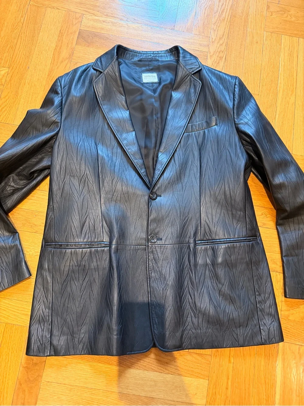 Armani Collezioni Black Textured genuine Leather Sport Coat jacket Sz 48L XXL